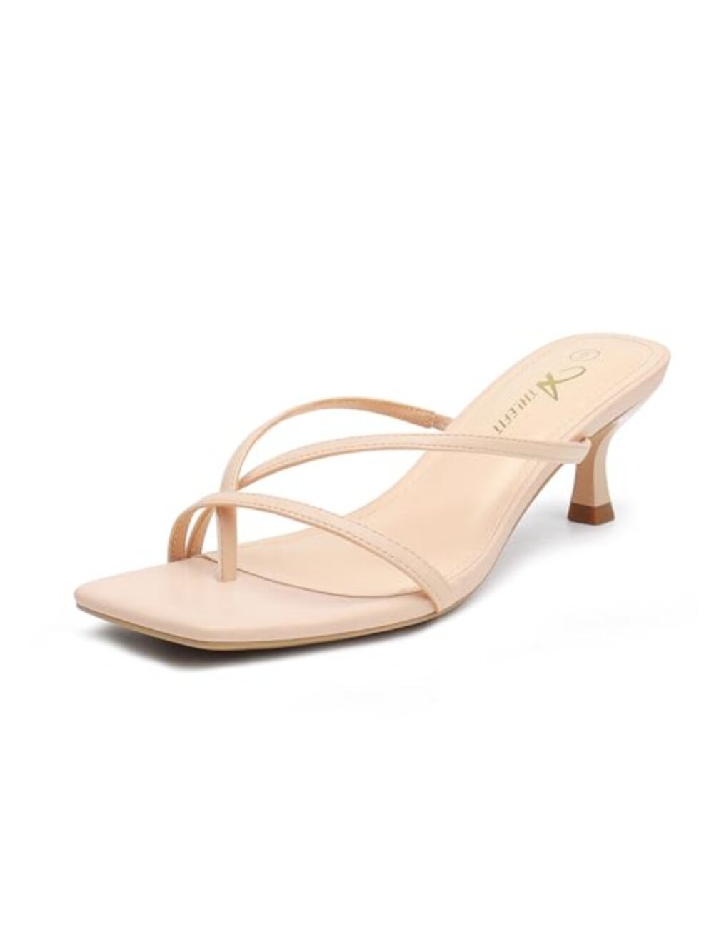 Kitten Heels Strappy Thong Sandals Square Open Toe Slip On